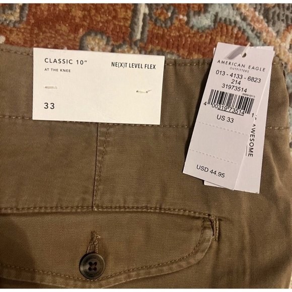American Eagle Classic Shorts NE(X) Level Flex 33 Khaki 10” Inseam NWT - Picture 3 of 5